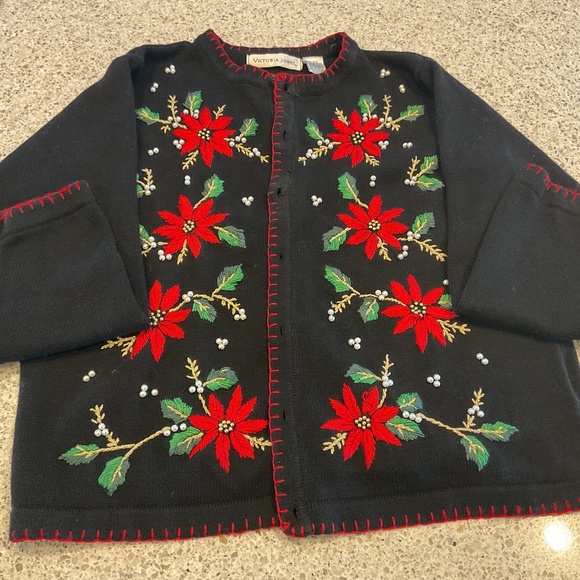 Vintage Victoria Jones Cardigan Christmas Sweater, Size Large - Picture 1 of 6